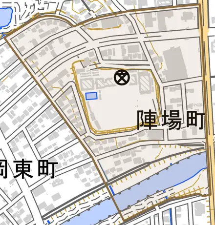 陣場町とその周辺の地図。町の範囲を重ねている