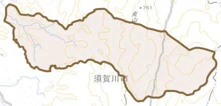 上小山田とその周辺の地図。町の範囲を重ねている