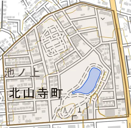 北山寺町とその周辺の地図。町の範囲を重ねている