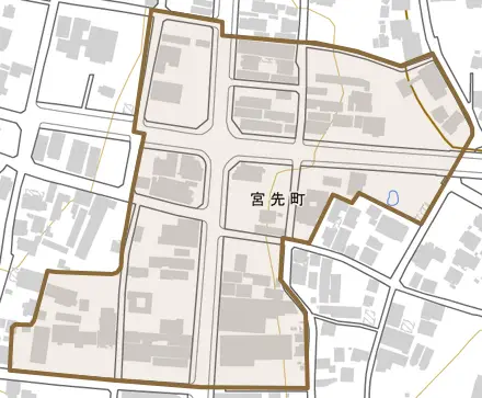 宮先町とその周辺の地図。町の範囲を重ねている