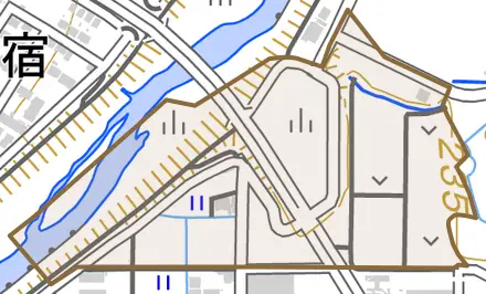 中曽根とその周辺の地図。町の範囲を重ねている
