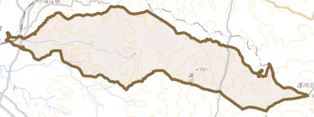 小倉とその周辺の地図。町の範囲を重ねている