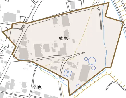 境免とその周辺の地図。町の範囲を重ねている