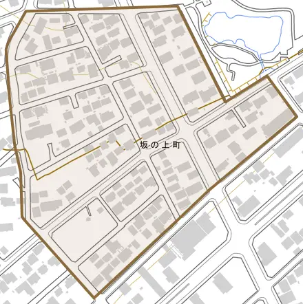 坂の上町とその周辺の地図。町の範囲を重ねている