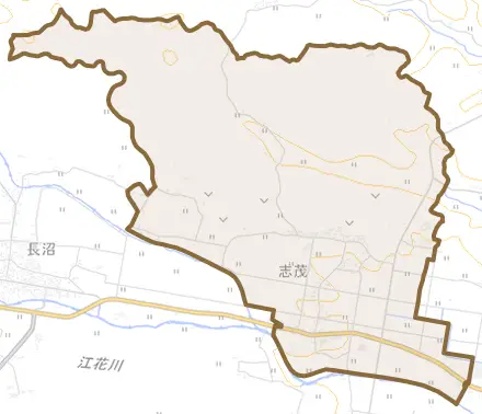 志茂とその周辺の地図。町の範囲を重ねている