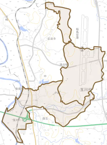 大字小高とその周辺の地図。町の範囲を重ねている