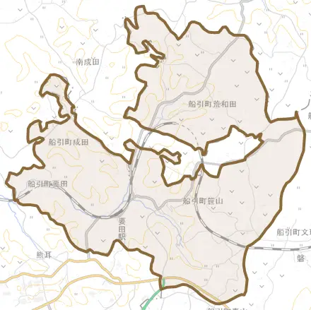 船引町荒和田とその周辺の地図。町の範囲を重ねている