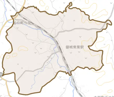 船引町今泉とその周辺の地図。町の範囲を重ねている