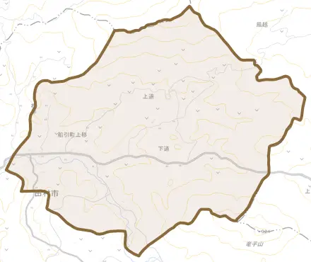 船引町上移とその周辺の地図。町の範囲を重ねている