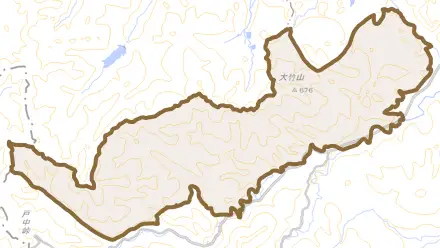 大字強梨とその周辺の地図。町の範囲を重ねている