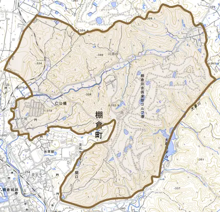 大字仁公儀とその周辺の地図。町の範囲を重ねている