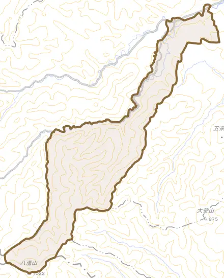 大字大梅とその周辺の地図。町の範囲を重ねている