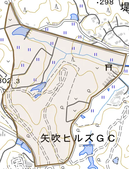 神の内とその周辺の地図。町の範囲を重ねている