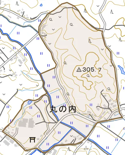 丸の内とその周辺の地図。町の範囲を重ねている