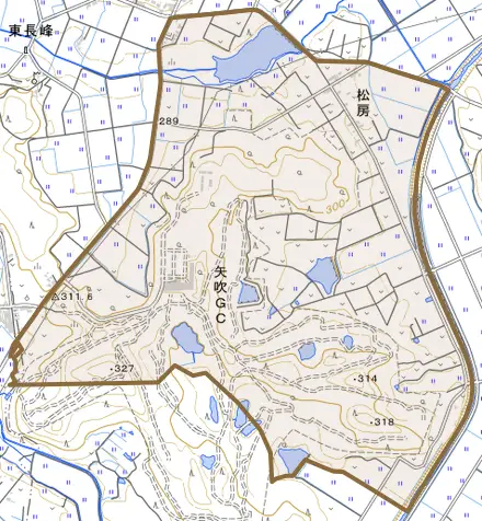 松房とその周辺の地図。町の範囲を重ねている