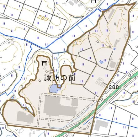 諏訪の前とその周辺の地図。町の範囲を重ねている