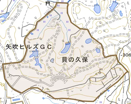 貝の久保とその周辺の地図。町の範囲を重ねている