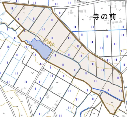大畑とその周辺の地図。町の範囲を重ねている