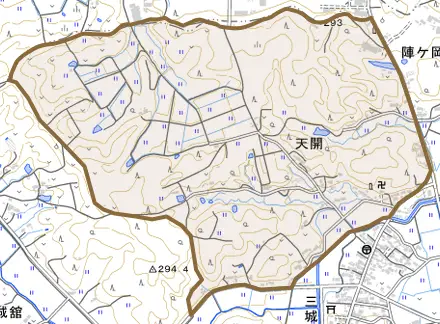 天開とその周辺の地図。町の範囲を重ねている