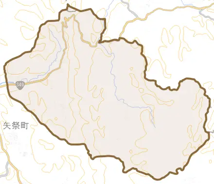 大字宝坂とその周辺の地図。町の範囲を重ねている