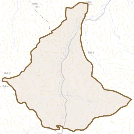 大字琵琶首とその周辺の地図。町の範囲を重ねている