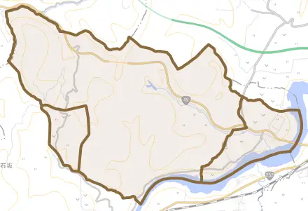 大字藤とその周辺の地図。町の範囲を重ねている
