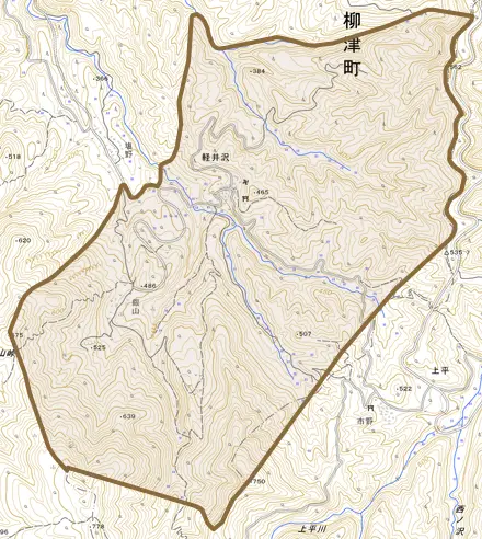 大字軽井沢とその周辺の地図。町の範囲を重ねている