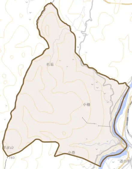 大字小椿とその周辺の地図。町の範囲を重ねている