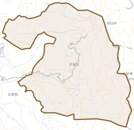 大字久保田とその周辺の地図。町の範囲を重ねている
