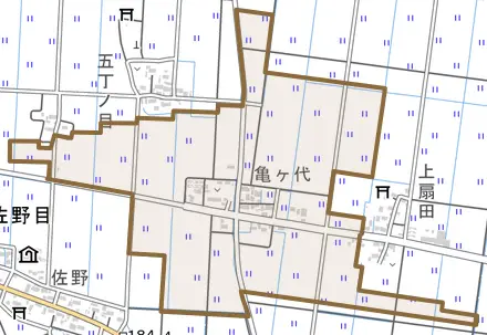 大字熊ノ目とその周辺の地図。町の範囲を重ねている