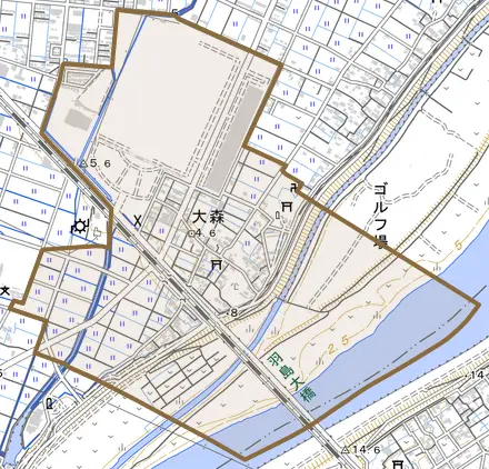 大森とその周辺の地図。町の範囲を重ねている