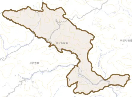 明智町阿妻とその周辺の地図。町の範囲を重ねている
