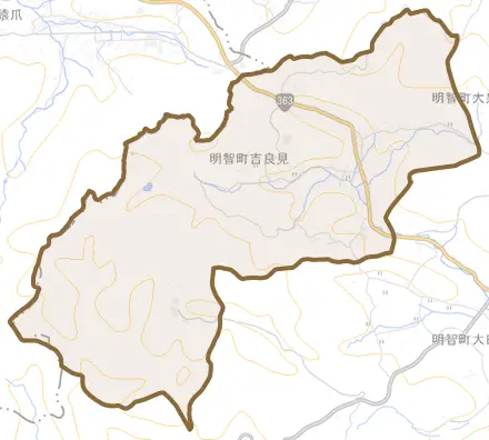 明智町吉良見とその周辺の地図。町の範囲を重ねている
