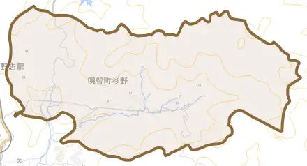 明智町杉野とその周辺の地図。町の範囲を重ねている
