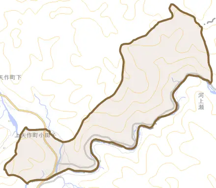 上矢作町小田子とその周辺の地図。町の範囲を重ねている