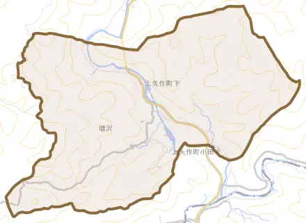 上矢作町下とその周辺の地図。町の範囲を重ねている