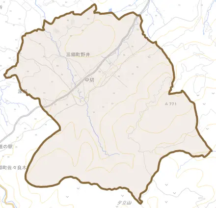 三郷町野井とその周辺の地図。町の範囲を重ねている