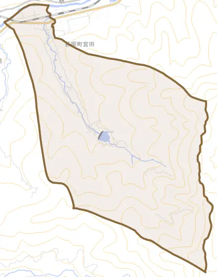 萩原町大ヶ洞とその周辺の地図。町の範囲を重ねている