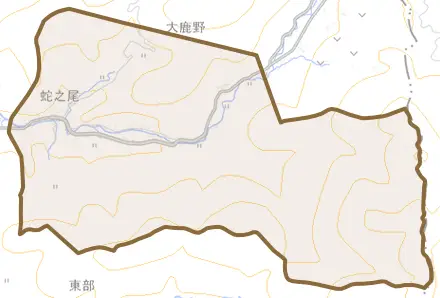蛇之尾とその周辺の地図。町の範囲を重ねている