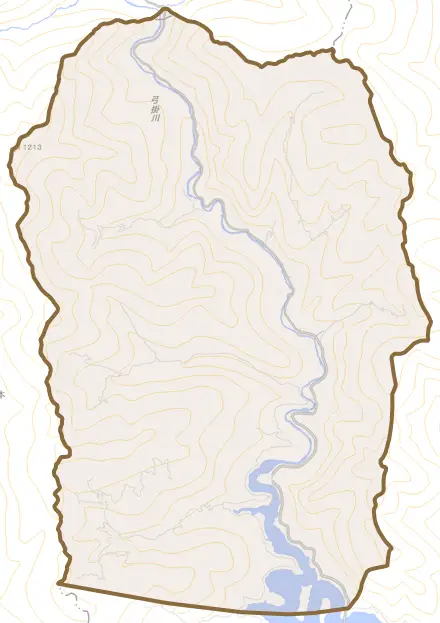 金山町弓掛とその周辺の地図。町の範囲を重ねている