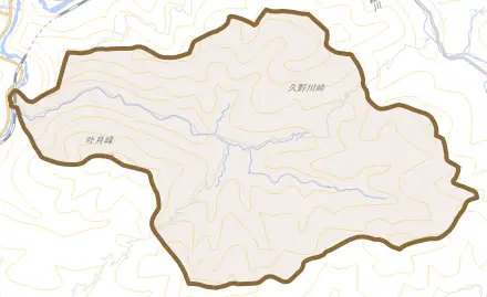 久野川とその周辺の地図。町の範囲を重ねている