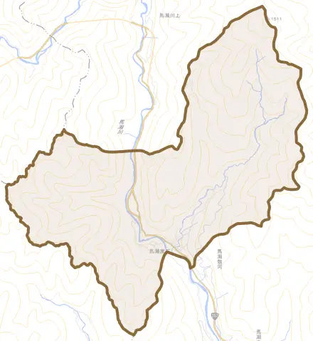 馬瀬黒石とその周辺の地図。町の範囲を重ねている