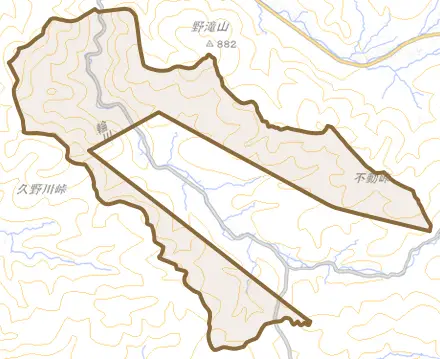 夏焼とその周辺の地図。町の範囲を重ねている