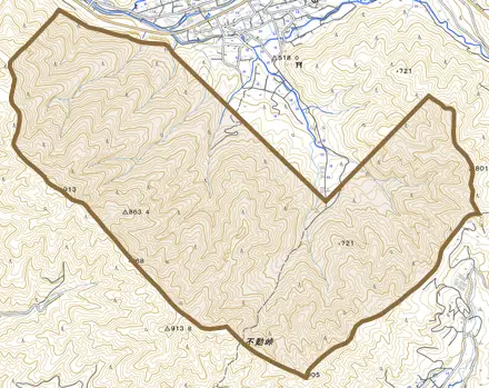 野尻とその周辺の地図。町の範囲を重ねている