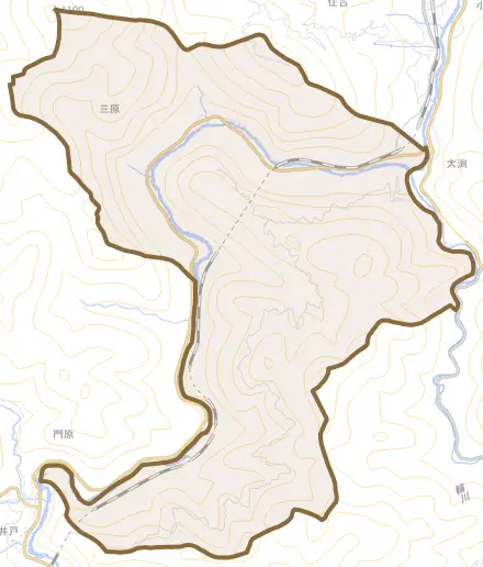 三原とその周辺の地図。町の範囲を重ねている