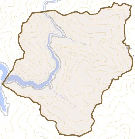 馬瀬下山とその周辺の地図。町の範囲を重ねている