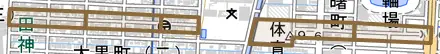 曙町とその周辺の地図。町の範囲を重ねている