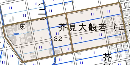 芥見大般若とその周辺の地図。町の範囲を重ねている