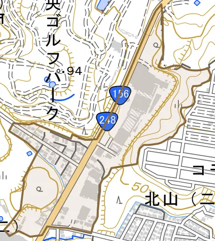芥見東山とその周辺の地図。町の範囲を重ねている