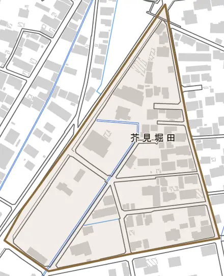 芥見堀田とその周辺の地図。町の範囲を重ねている